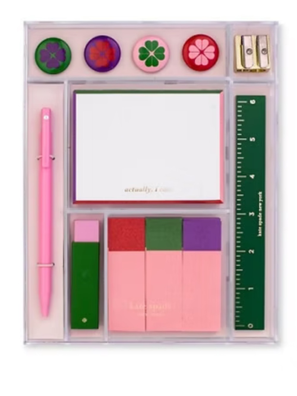 Kate Spade Color Block Tackle Box Case Stationery Set NotePad Ruler Pen Eraser
